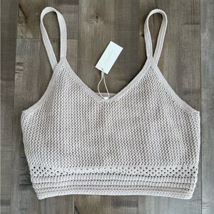 Z-Supply Embrie Crochet Tank Cropped Women XL Natural‎ Beige Adjustable Straps